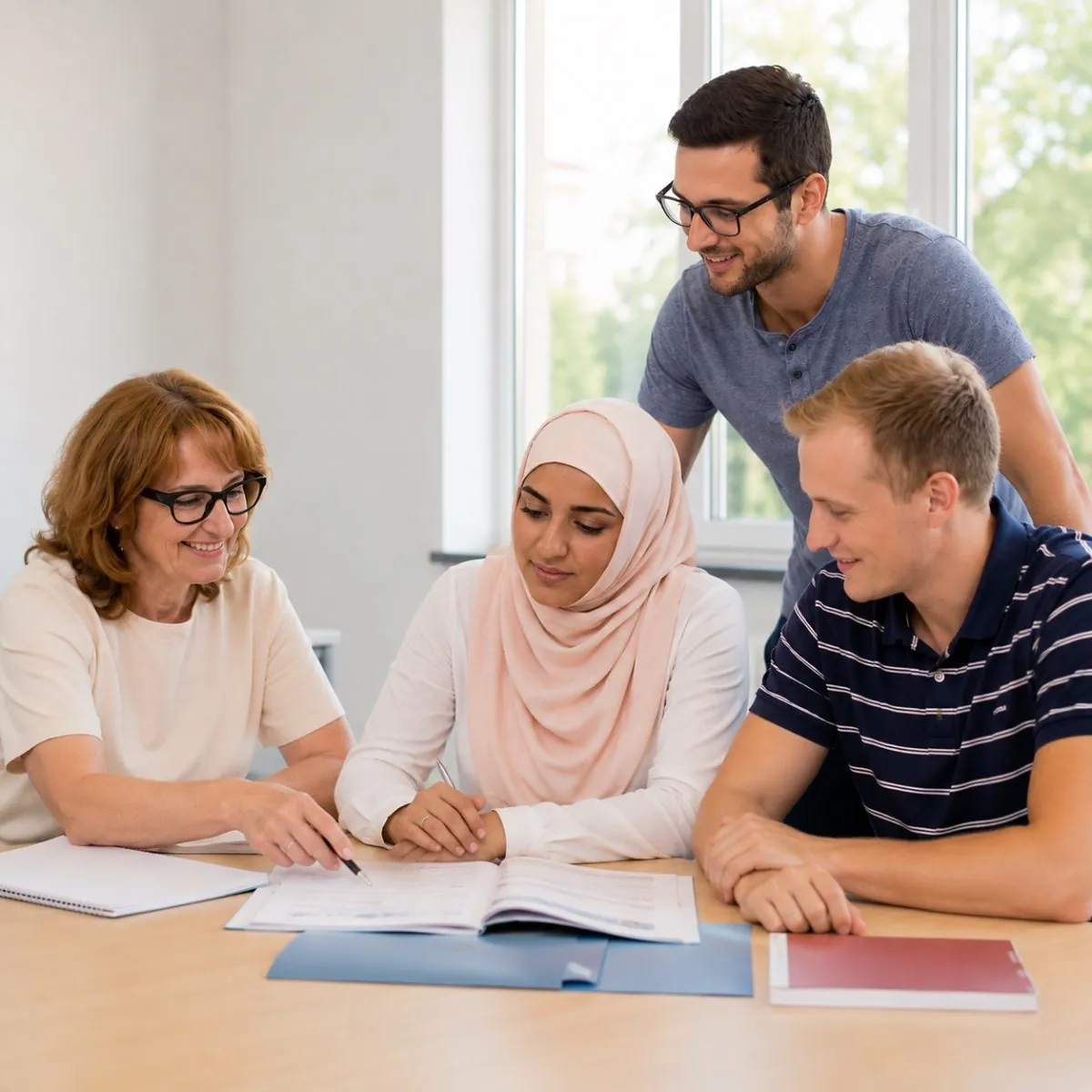 Docent helpt cursist met inburgering