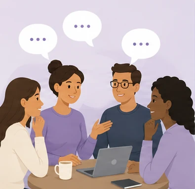 Groepsdiscussie aan tafel met laptop